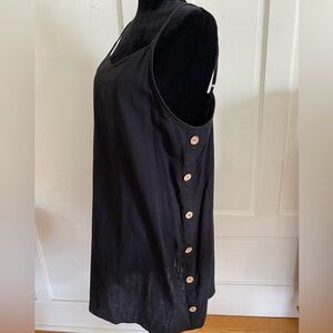 Lagenlook Black Sleeveless Cotton Tank Dress with Wooden Buttons on the side. XL